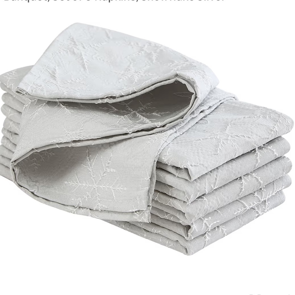 Laura Ashley SNOWFLAKE MATTE SILVER Dinner Napkins Table Linens-Set of 6